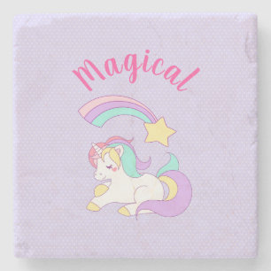 Dessous-de-verre En Pierre Unicorne magique avec Rainbow Shooting Star