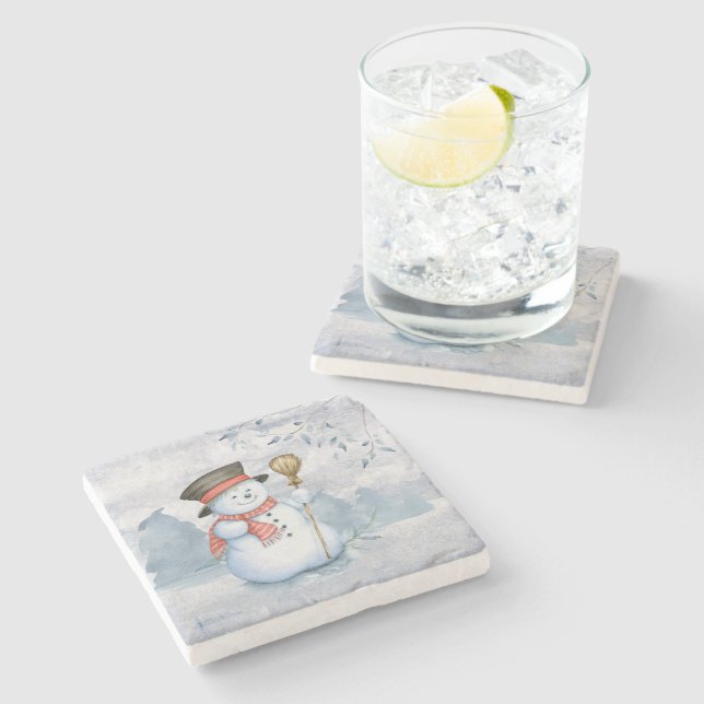 Dessous-de-verre En Pierre Vacances Noël Neige Aquarelle neige (Côté)