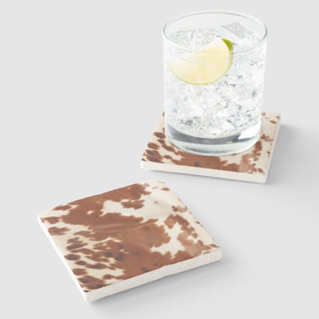 Dessous-de-verre En Pierre Vache blanche Brown (Côté)