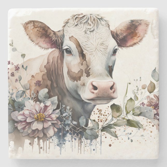 Dessous-de-verre En Pierre Vache d'aquarelle en Fleur sauvage (Devant)