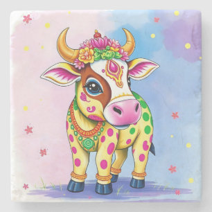 Dessous-de-verre En Pierre Vaches colorées du Diwali dans des déguisements fe