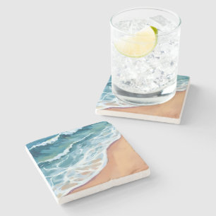 Dessous-de-verre En Pierre Vagues de l'océan bleu aquarelle