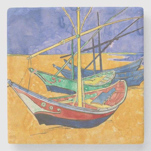 Dessous-de-verre En Pierre Van Gogh Bateaux Plage impressionniste (Devant)