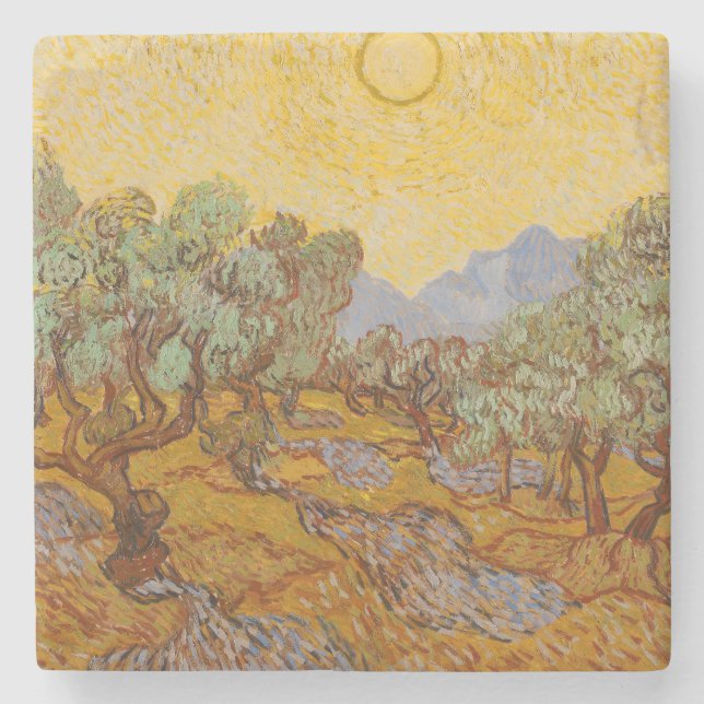 Dessous-de-verre En Pierre Van Gogh Olive Trees Soleil Jaune Ciel (Devant)