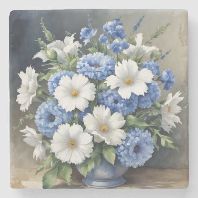 Dessous-de-verre En Pierre Vase de fleurs aquarelle élégant (Devant)