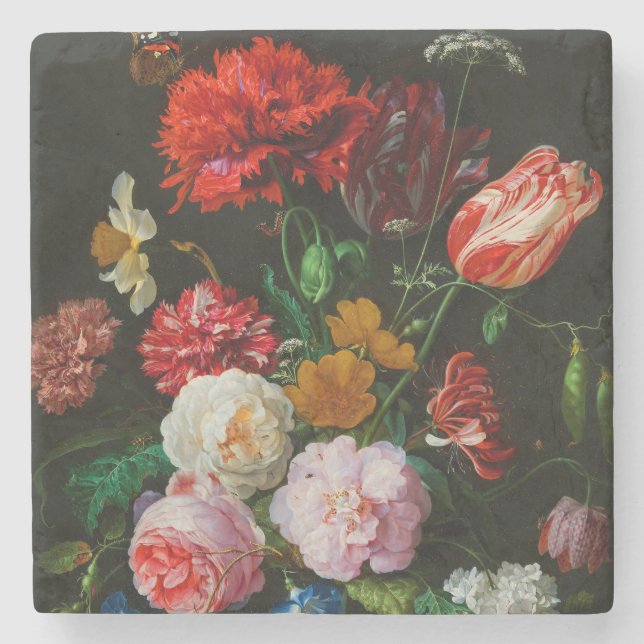 Dessous-de-verre En Pierre Vase de verre avec des fleurs (Devant)