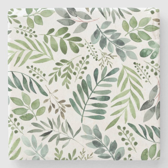 Dessous-de-verre En Pierre Verdure botanique Feuille Aquarelle (Devant)