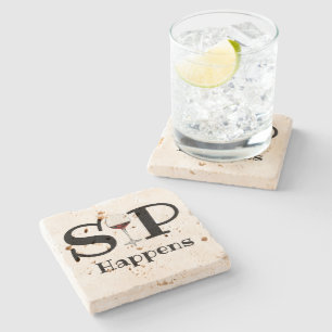 Dessous-de-verre En Pierre Verre rouge, "Sip Happens" drôle