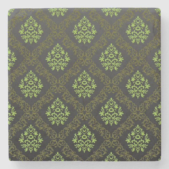 Dessous-de-verre En Pierre Vert floral de papier peint (Devant)