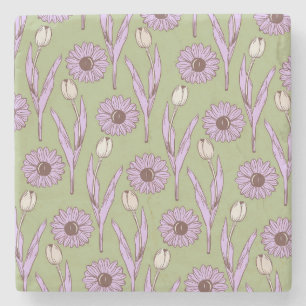 Dessous-de-verre En Pierre Vert violet rétro Y2K Funky Hippie Flower Motif
