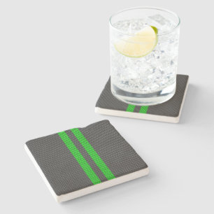 Dessous-de-verre En Pierre Vibrant Vert Carbone Fiber Style Racing Stripes