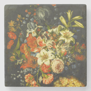 Dessous-de-verre En Pierre Vie morte avec fleurs et fruits