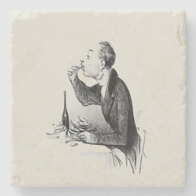 Dessous-de-verre En Pierre Vieux Homme Mangeant des huîtres (Devant)