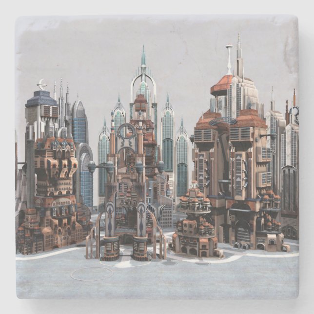 Dessous-de-verre En Pierre Ville de fantasy futuriste Art de la skyline de sc (Devant)