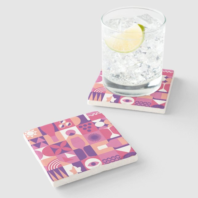 Dessous-de-verre En Pierre Vin rose violet rétro Bauhaus Motif (Côté)