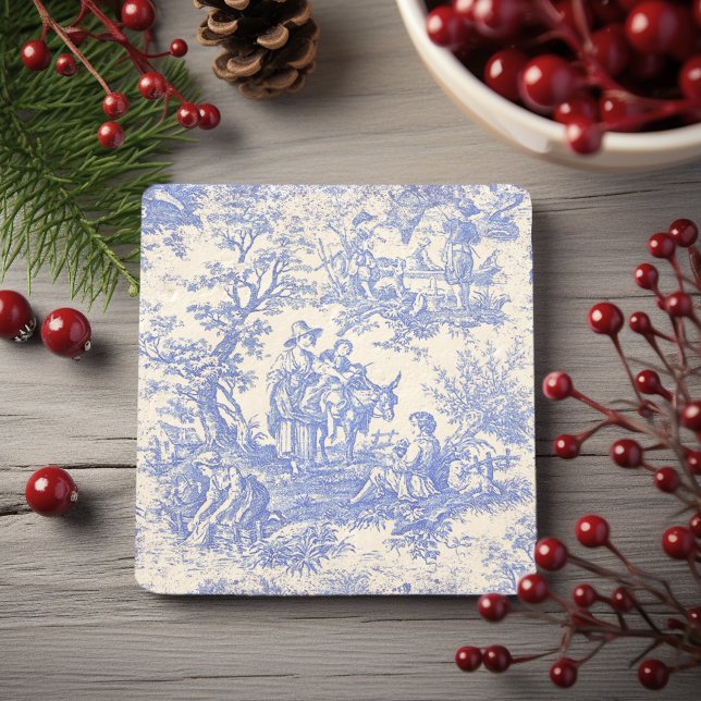 Dessous-de-verre En Pierre Vintage bleu toile de jouy imprimé (Créateur téléchargé)