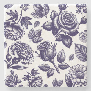 Dessous-de-verre En Pierre Vintage floral bleu marine