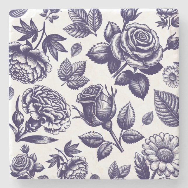Dessous-de-verre En Pierre Vintage floral bleu marine (Devant)