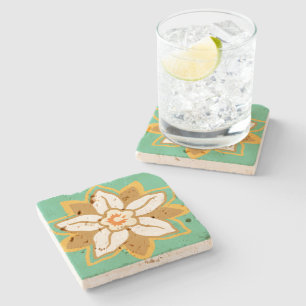 Dessous-de-verre En Pierre Vintage Floral vert et jaune motif Jonquil