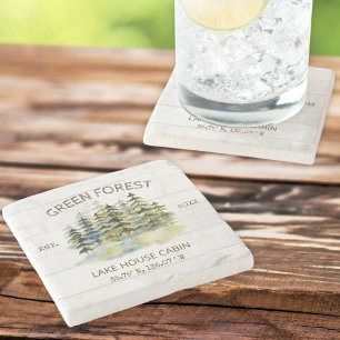 Dessous-de-verre En Pierre Vintage Foggy Green Forest Cabine Lodge