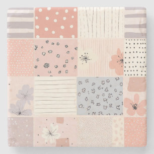 Dessous-de-verre En Pierre Vintage Motif de Patchwork Floral - Pastel (10)