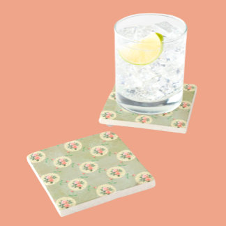 Dessous-de-verre En Pierre Vintage Rose Doiliers Faded Smoky Green Damask