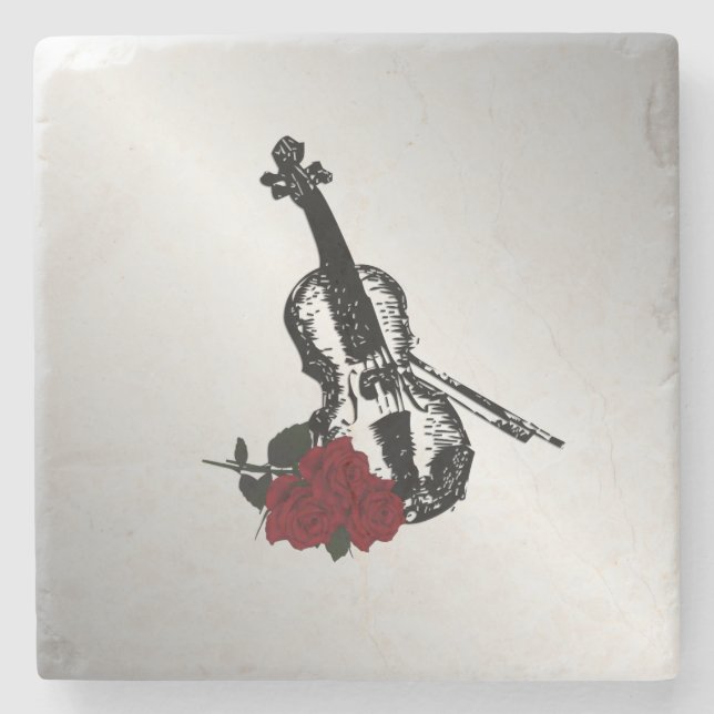 Dessous-de-verre En Pierre Violon et argent Rose (Devant)