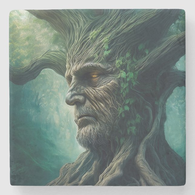 Dessous-de-verre En Pierre Visage sage dans la forêt mystique de l'arbre anti (Devant)