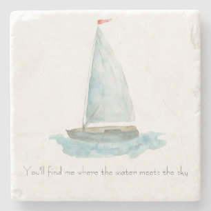 Dessous-de-verre En Pierre Voilier aquarelle côtière