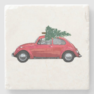 Dessous-de-verre En Pierre Voiture rétro avec Arbre