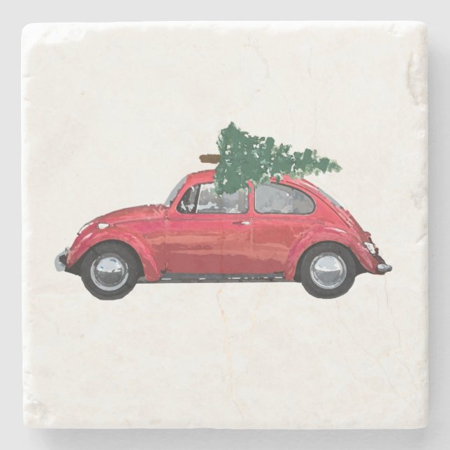 Dessous-de-verre En Pierre Voiture rétro avec Arbre (Devant)
