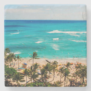 Dessous-de-verre En Pierre Vue surélevée de la scène de Waikiki Beach, Honolu