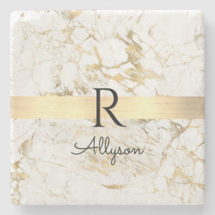 Dessous-de-verre En Pierre Wh & Gold Marble Gold Bar, do-it-yourself Nom Noir