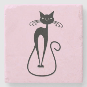 Dessous-de-verre En Pierre Whimsical Skinny Chat noir rose