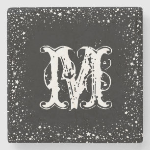 Dessous-de-verre En Pierre White Stars & Sparkles Frame Black Background