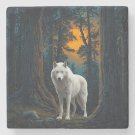 Dessous-de-verre En Pierre Wild White Wolf Under Moonlight Forest Animal