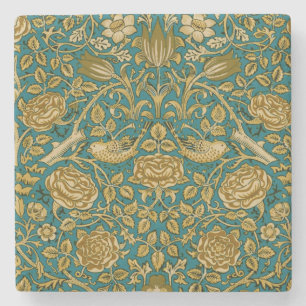 Dessous-de-verre En Pierre William Morris Motif Rose Tudor Bleu Doré