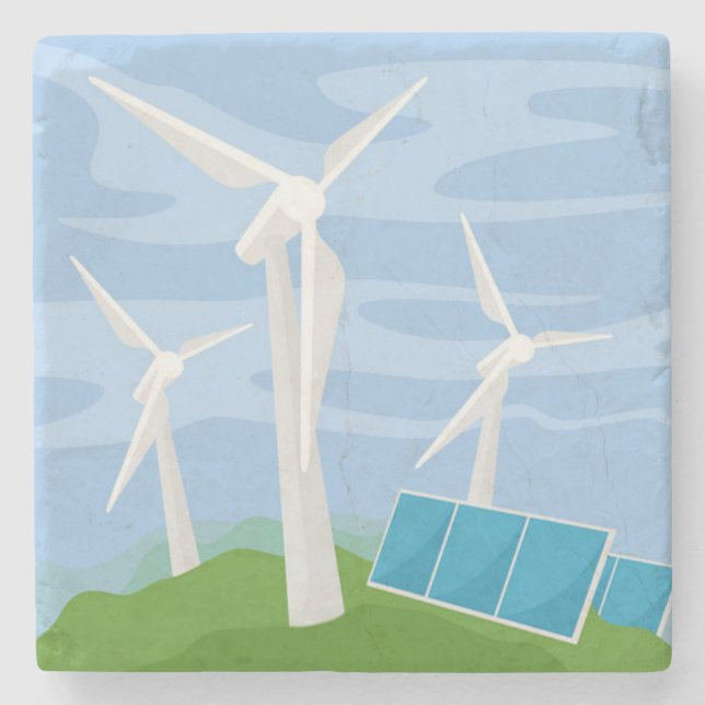 Dessous-de-verre En Pierre Windmills et cellules solaires (Devant)