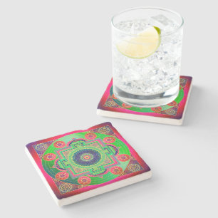 Dessous-de-verre En Pierre YANTRA - grande roue - vert rose