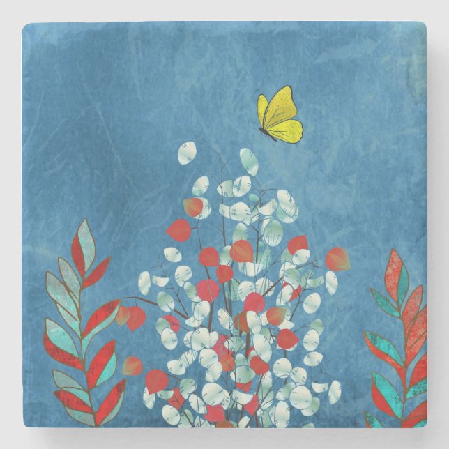 Dessous-de-verre En Pierre Yellow Butterfly (Devant)
