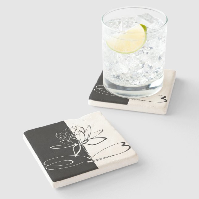 Dessous-de-verre En Pierre Yin Yang Black Lotus Blossom (Côté)