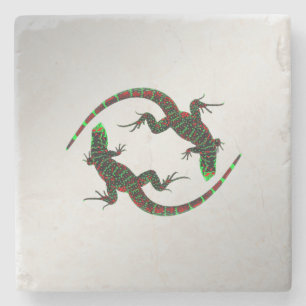 Dessous-de-verre En Pierre Yin Yang Lizards Argent