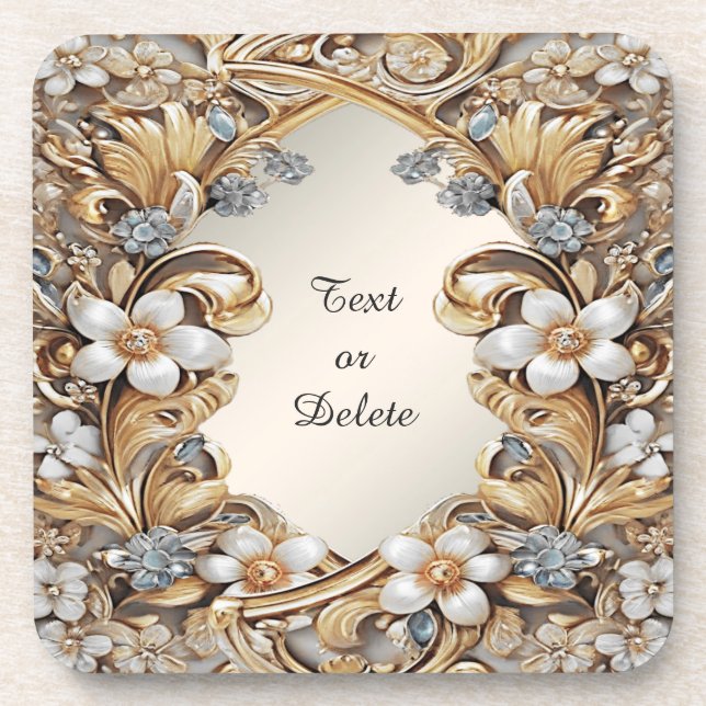 Dessous de verre en plastique rigide or blanc or (Devant)