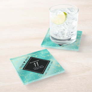 Dessous-de-verre En Verre 11e anniversaire Mariage turquoise