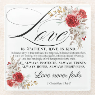 Dessous-de-verre En Verre 1 Corinthiens 13:4-8 L'amour est Patient Bible Flo