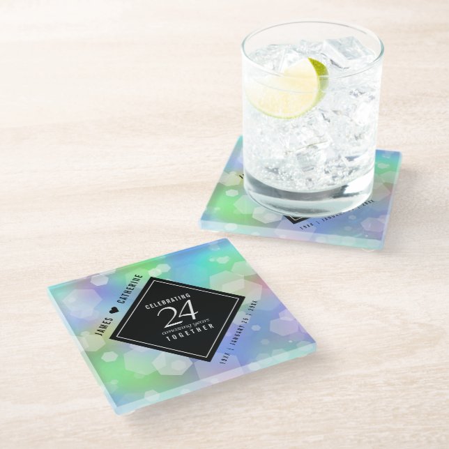 Dessous-de-verre En Verre 24e anniversaire de l'Mariage Opal (Incliné)