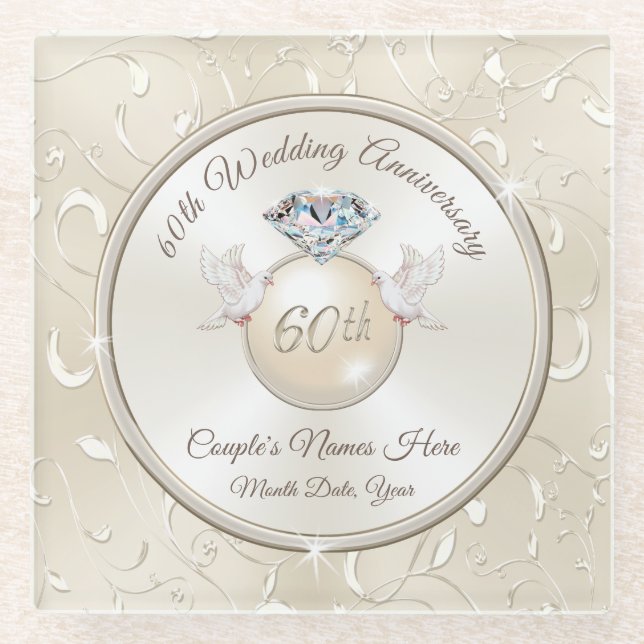 Dessous-de-verre En Verre 60e anniversaire de Mariage idées cadeaux pour les (Devant)