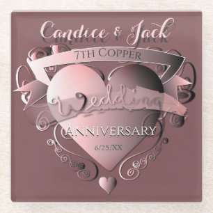 Dessous-de-verre En Verre 7e anniversaire Mariage du cuivre