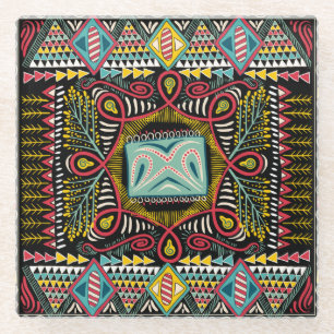 Dessous-de-verre En Verre Abstrait coloré : design de poche carré.