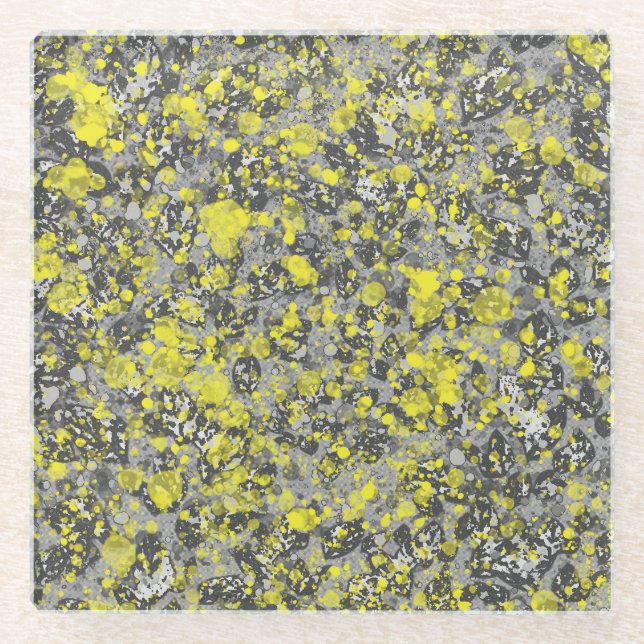 Dessous-de-verre En Verre abstrait gris et jaune (Devant)